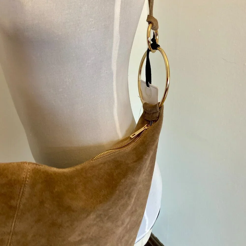 Marlon Borsa Art Rosita Italy Suede Leather Rings Taupe Hobo Tan Slouchy NEW - Picture 10 of 14